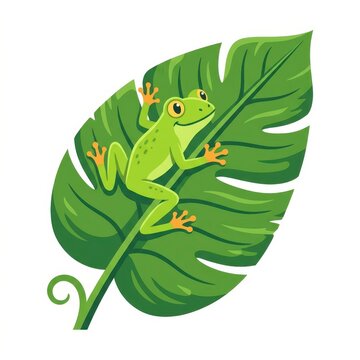 Cute frog on a tropical leaf