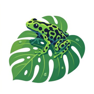 Poison dart frog on tropical monstera leaf