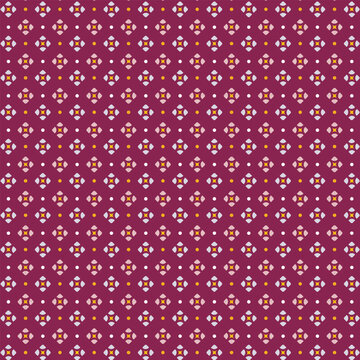 Elegant maroon seamless geometric vector pattern background with traditional ethnic floral ornaments, gold dot accents, and intricate abstract tile luxury textile motif design.
