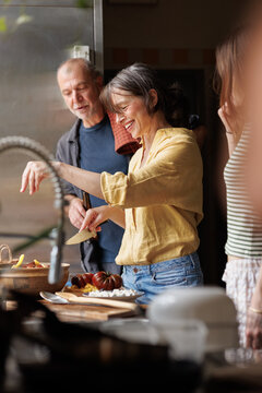 Joyful family cooking