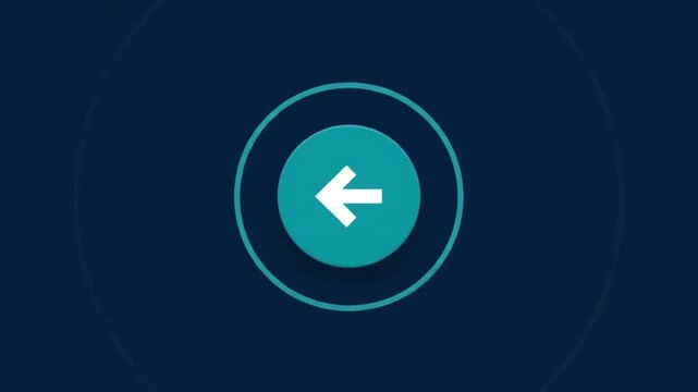 Circular Arrow Indicator: A clean, minimalist design featuring a cyan arrow pointing left within a circular target, set against a deep blue background with subtle concentric rings.