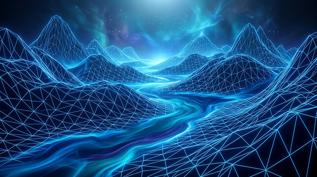 Futuristic Wireframe Landscape