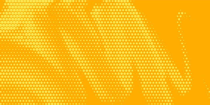Yellow halftone pattern. Retro comic gradient background. Bright orange pixelated dotted texture overlay. Cartoon pop art faded gradient pattern.