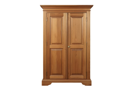 Tall double door wooden wardrobe with simple recessed panels