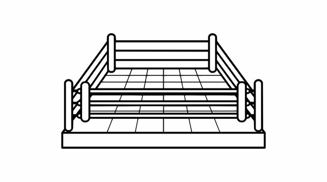 A simple black and white line drawing of a square boxing ring with ropes with minimalist vector illustration