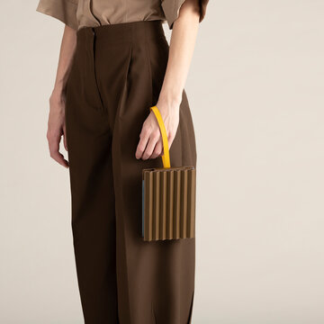 High-Waist Brown Trousers With Handbag