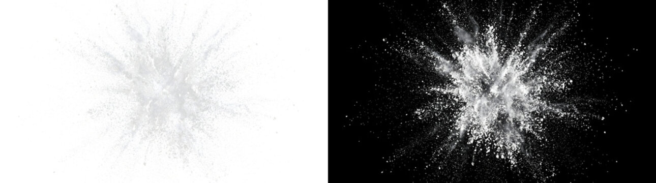 White Powder Blast explosive flour dust splash design for creative use with PNG, Transparent and Black Background Versions