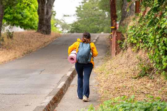walking to fitness class