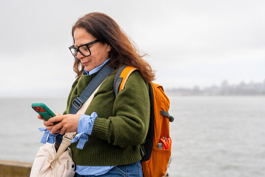 casual woman using cellphone