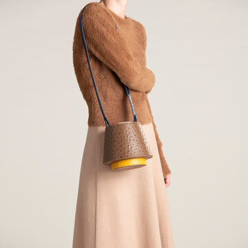 Cozy Brown Fuzzy Sweater With Leather Bag