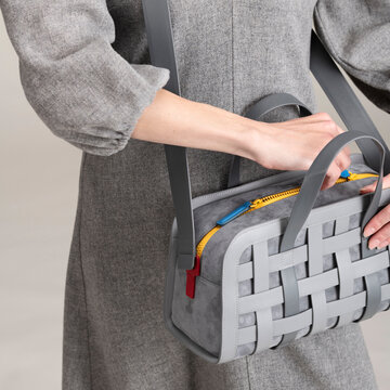Grey Knit Coat With Designer Bag Handle