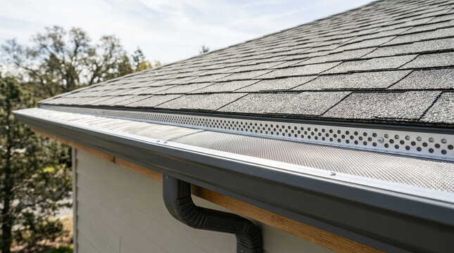 Clean rain gutter leaf guard installed on a facility roof edge