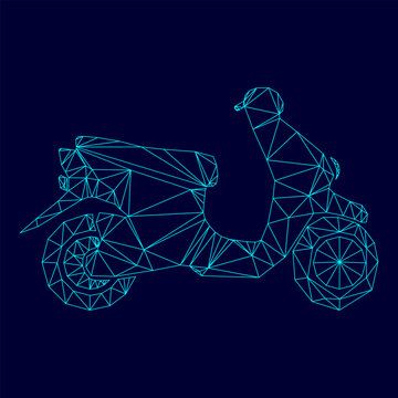 Scooter low poly triangulation triangulated polygonal electric cyan blue vibrant aqua neon color vector illustration image outline contour line