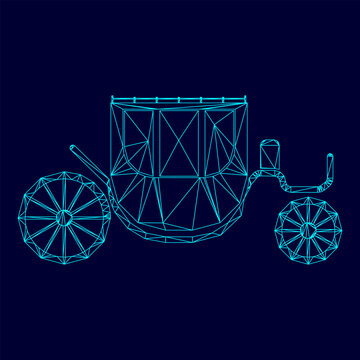 Carriage low poly triangulation triangulated polygonal electric cyan blue vibrant aqua neon color vector illustration image outline contour line