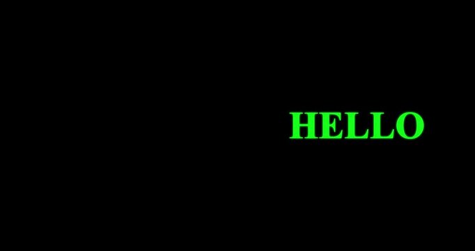 Retro green terminal text saying hello, vintage computer screen display with glowing neon font, classic hacker aesthetic greeting on black background