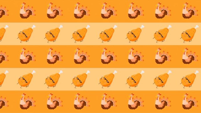 Animated pattern of cartoon turkey characters