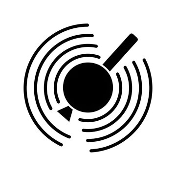 Black silhouette of a radar icon with concentric circles on a white background