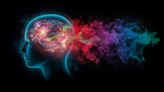 Human brain neuroscience mind creativity psychology cognition intelligence abstract concept.