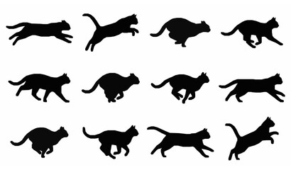 Obraz premium Collection of black cat silhouettes in various dynamic running and jumping poses