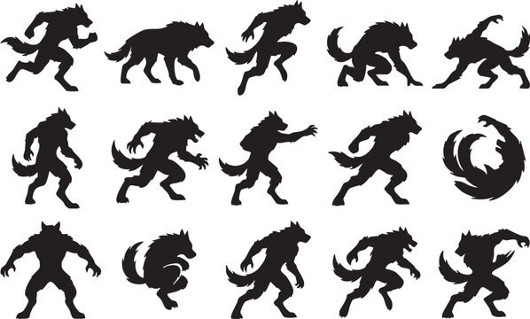 Werewolf Werewolf Silhouettes in Various Poses for Fantasy Design