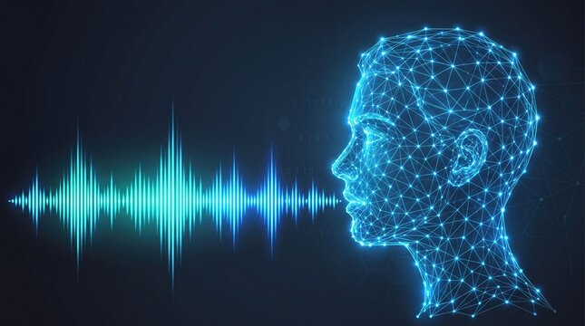 Artificial intelligence head with sound wave futuristic digital technology