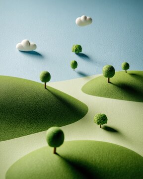 Miniature Landscape, Dreamy Hillscape, Isolated
