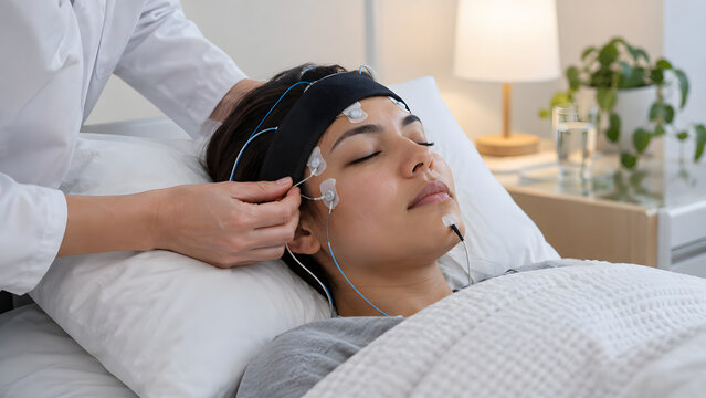 Narcolepsy sleep study monitoring close-up