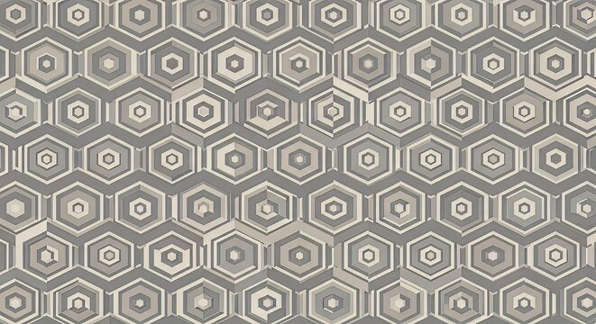 Hexagon pattern creates a geometric grey texture with repeating nested shapes and sharp lines.