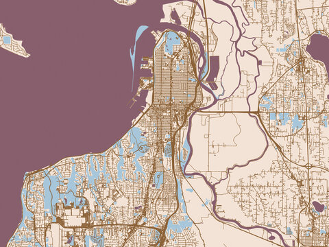 Everett, Washington, United States map with dusty plum accents