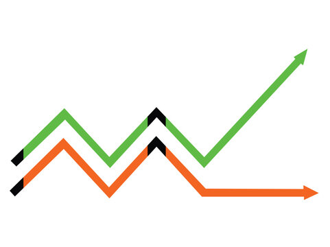 Business Growth and Decline Arrows, Financial Market Trend and Performance Comparison