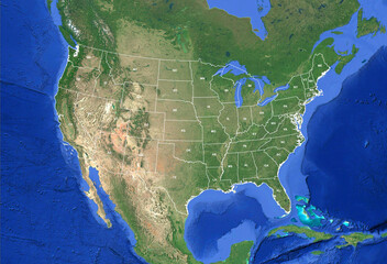 USA United States of America HD satellite Image NASA with states outlines and labels © Rumi