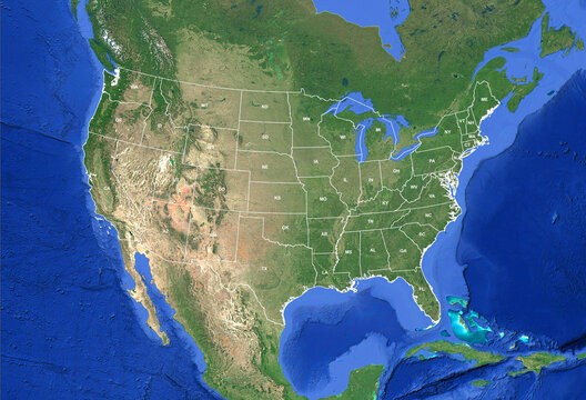 USA United States of America HD satellite Image NASA with states outlines and labels