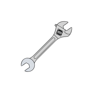 A gray adjustable wrench is depicted in a simple vector illustration on a white background