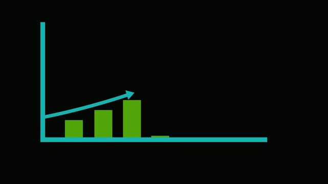 Minimalist business bar chart animation showing progressive growth with blue axes and green square bars