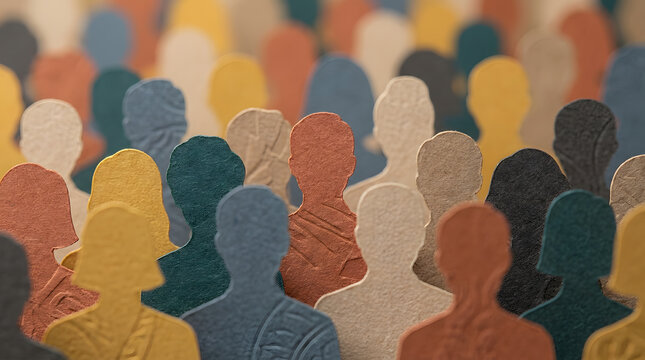 Close up of colorful human figures representing a crowd with diversity
