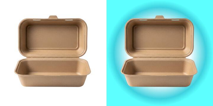 Empty brown paper food container isolated on white background
