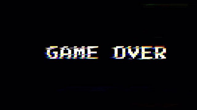 Retro 8 bit text Game Over with glitch effect animation 4k