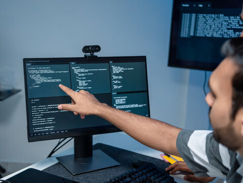 Software engineering use computer working develop AI office are assisting algorithm systems or verifying code. Programmer teamwork using artificial intelligence on laptop analysis or writing coding