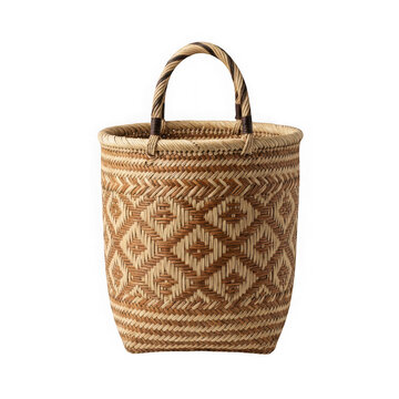Woven wicker basket isolated on transparent background