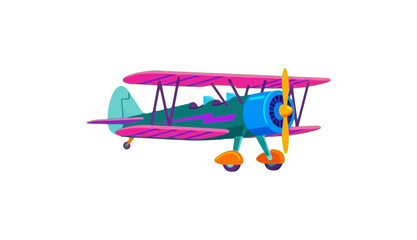 Colorful Vintage Cartoon Biplane Illustration Isolated on White Background © tehgulo