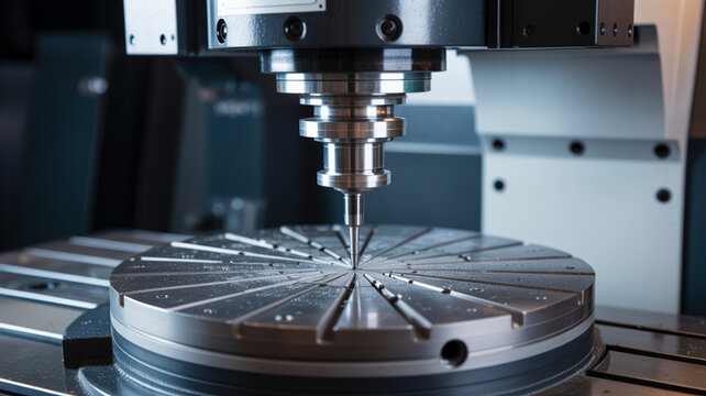 Precision CNC Milling Machine Spindle Engraving Detail on Metal Rotary Table