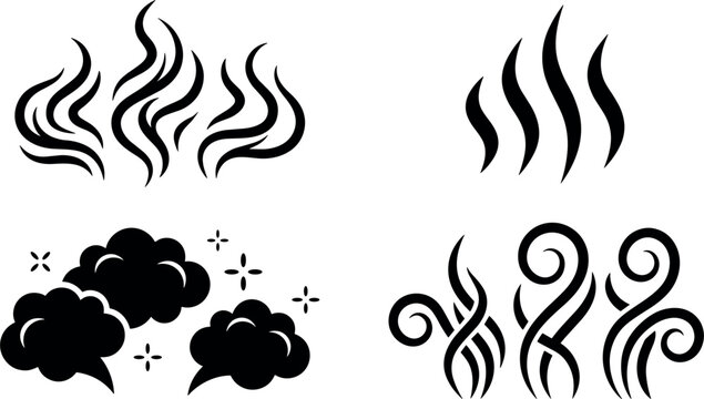 Set of steam, smoke, and cloud icons, vector illustration of vapor swirls and puffs