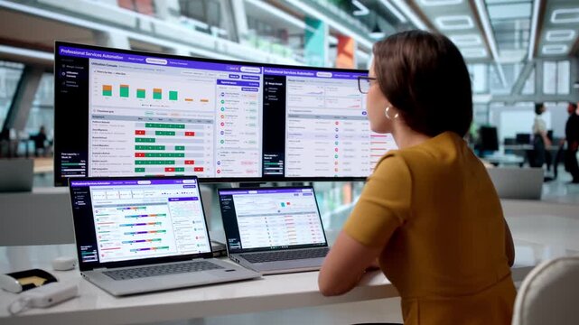 Project Manager Analyzes Resource Allocation Using Laptop