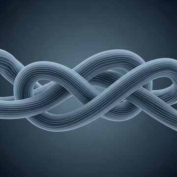 Interwoven braided rope forming a complex knot against a neutral studio background