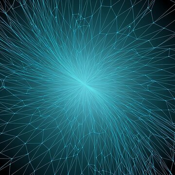 Bright digital light burst explosion with radial energy beams in deep blue space texture