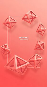 Geometric abstract shapes in transparent pink 3d composition with copy space for branding