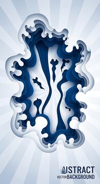 Abstract paper cut background with layered blue and white wavy shapes