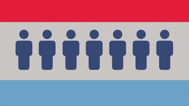 Election and Voter Representation Concept with Blue People Icons on Red, Cream and Blue Bands