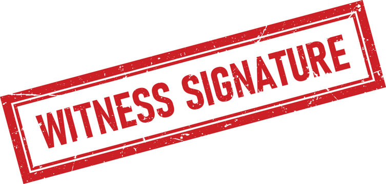 Red rectangular rubber ink stamp showing the text witness signature for official legal document verification use