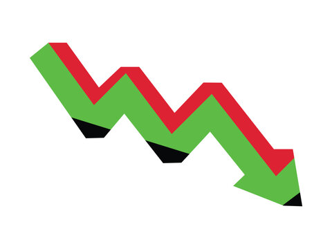 Downward Arrow Showing Financial Loss, Stock Market Decline and Negative Business Growth Vector Illustration